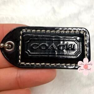 1.5" COACH Patent Leather Black Fob Bag Charm Hang tag Hangtag